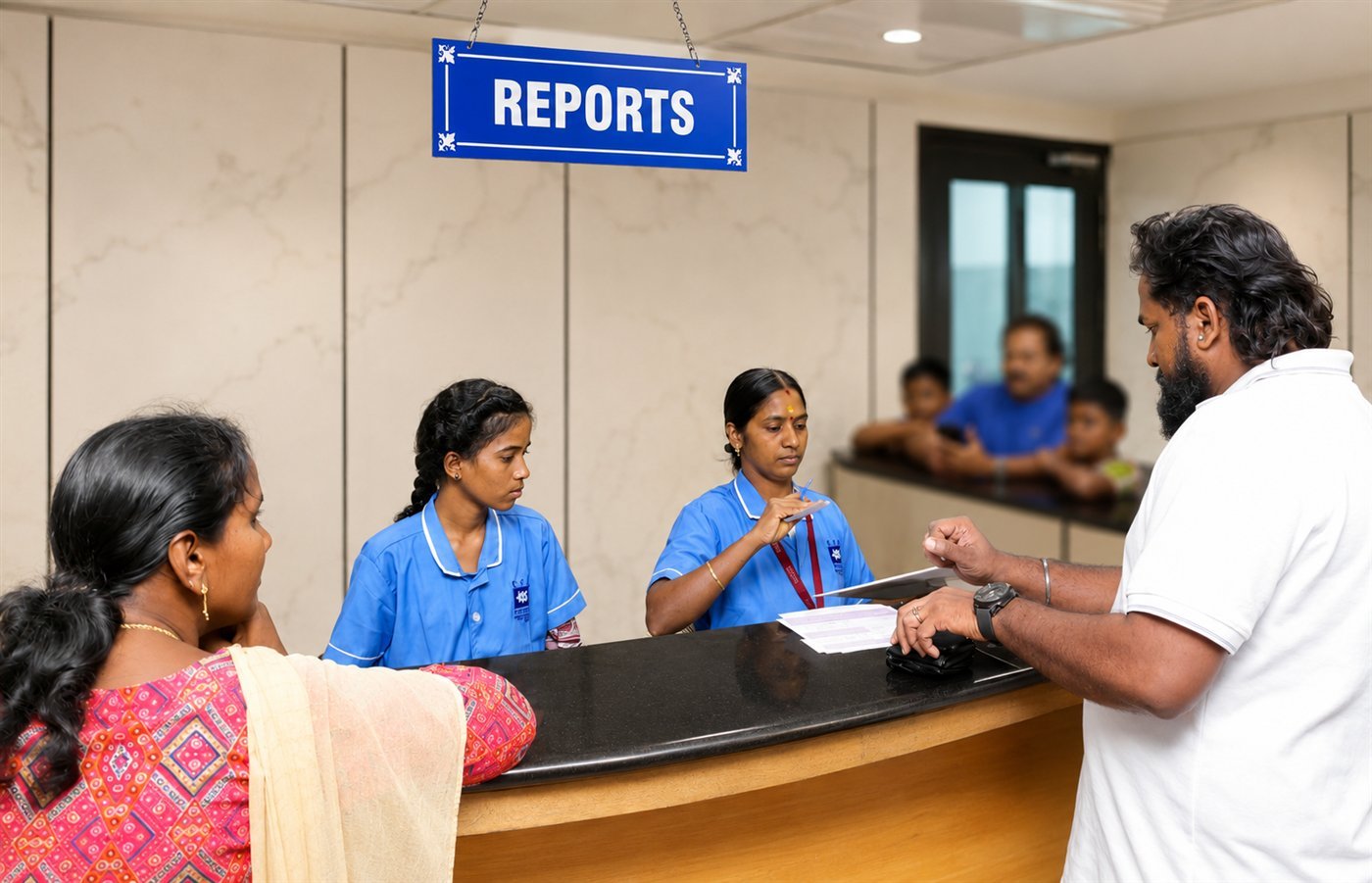 KGS reports desk staff coordinating report collection with patients